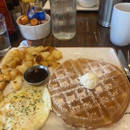 The Trifecta Breakfast with waffle, eggs and roasted potatoes. The Trifecta Breakfast with waffle, eggs and roasted potatoes.