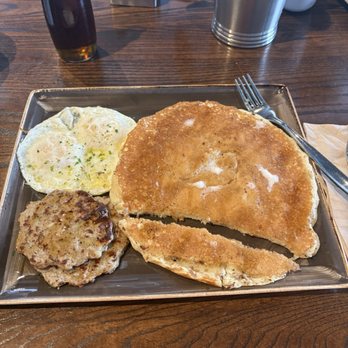 First Watch - Trifecta (2 eggs over medium, chicken sausage patties, and multi grain pancake - Breakfast & Brunch Near Me - Canton, Michigan