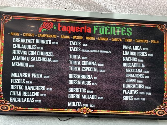 Menu photo 1 Taqueria Fuentes Moreno Valley, CA