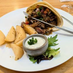 Urban Greek - Grilled Lamb in Pita with roasted potatoes.