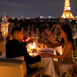 Kiss Me in Paris Photographer - Romantic private dining for two at the Peninsula rooftop with a 6-course, 2-Star Michelin dinner served by a private butler.
