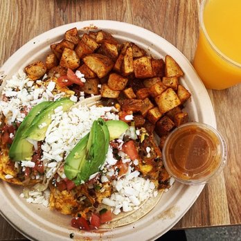 Cafe Wild - Chorizo Breakfast Tacos. These are my favorite for sure. I mean and why not with a mimosa!! - Breakfast & Brunch Near Me - Manhattan Beach, California