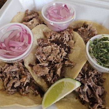 King's Tacos - Carnitas Tacos, pickled red onions, chopped white onions with cilantro, lime wedge. - Tacos Near Me - Kamas, Utah