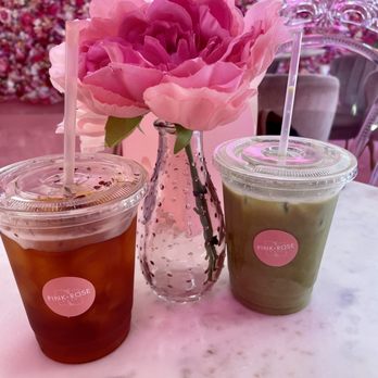 Pink Rose Cafe - Rose tea on the left; matcha on the right - Coffee & Tea Near Me - La Mesa, California Pink Rose Cafe - Rose tea on the left; matcha on the right - Coffee & Tea Near Me - La Mesa, California