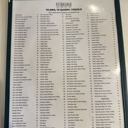 Tequila menu