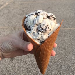 Cookies and cream in a waffle cone Cookies and cream in a waffle cone