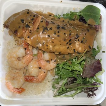 Ono Steak & Shrimp - Salmon Shrimp plate with salad - Steakhouses Near Me - Kapolei, Hawaii Ono Steak & Shrimp - Salmon Shrimp plate with salad - Steakhouses Near Me - Kapolei, Hawaii
