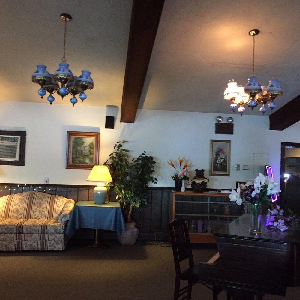 a living room and dining area