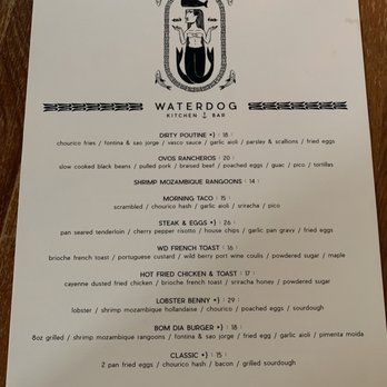 Waterdog Kitchen + Bar - Menu Jan 2023 - American Near Me - Warren, Rhode Island