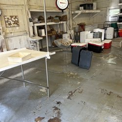 Dubberly's Seafood - Industrial scales for weighing and cleaning area.