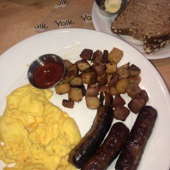 Yolk - West Loop - Sampler - home Seasoned Potato home fried, scrambled eggs, Sausage Links - Coffee & Tea Near Me - Chicago, Illinois Yolk - West Loop - Sampler - home Seasoned Potato home fried, scrambled eggs, Sausage Links - Coffee & Tea Near Me - Chicago, Illinois