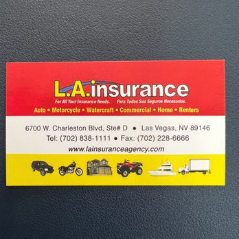 L.A. Insurance - Business card of the L.A. Insurance Agency located at 6700 W. Charleston Blvd. in NV - Home & Rental Insurance Near Me - Las Vegas, Nevada L.A. Insurance - Business card of the L.A. Insurance Agency located at 6700 W. Charleston Blvd. in NV - Home & Rental Insurance Near Me - Las Vegas, Nevada