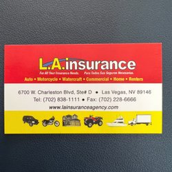 L.A. Insurance - Business card of the L.A. Insurance Agency located at 6700 W. Charleston Blvd. in NV