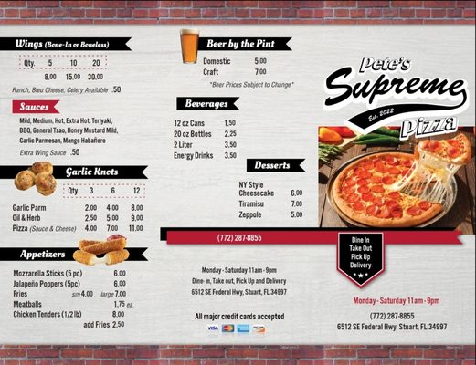 Menu photo 1 Pete's Supreme Pizza Stuart, FL