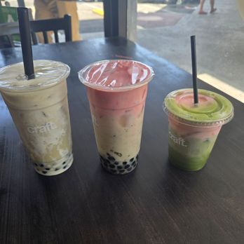 Craft Tea House - Some of their house made specialty drinks! Only one i remember is the strawberry matcha, and I believe the pan dan with strawberry cold foam - Bubble Tea Near Me - Panorama, California