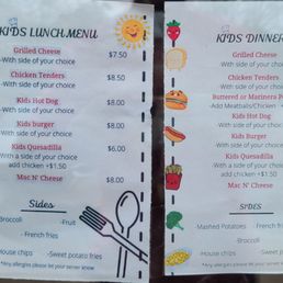 Kids menu
