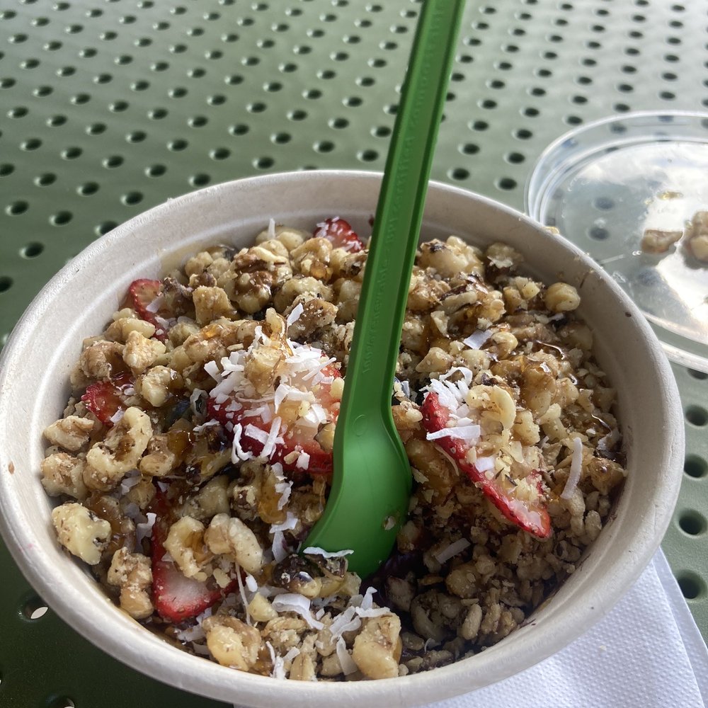 Pure Green - Mixed Berry  Acai Bowl with added coconuts and walnuts. Yum! - Juice Bars & Smoothies Near Me - Aventura, Florida
