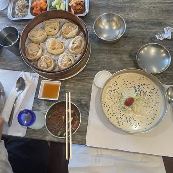 Chodang Tofu House - 콩국수랑 비빔냉면랑 김치만두 Steamed Kimchi Dumplings Spicy Cold Noodles (Bibim Naengmyun) Cold Soy Milk Noodles - Korean Near Me - Mount Prospect, Illinois