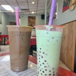 Mai's Thai Restaurant - Thai ice coffee and honeydew melon bubble tea!