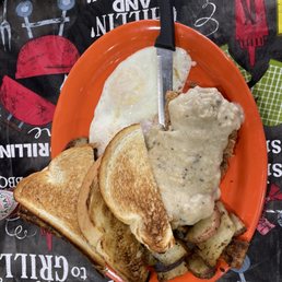 Chicken fried steak and eggs.
