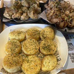 Popcorn chicken, takoyakis, salt and pepper tofu