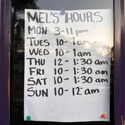Mel’s Cantina - Hours (as of 3/2023)