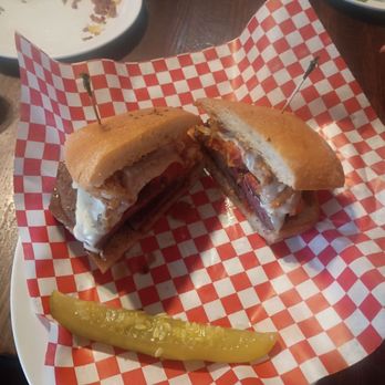 Alpine Tavern & Grill - Steak sandwich and pickle  spear. Very delicious. - Sports Bars Near Me - Alpine, California