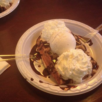 Belgian Sweets - Belgian waffle with ice cream, chocolate sauce, and whipped cream! - Desserts Near Me - San Antonio, Texas