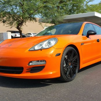 The Wrap Room - Porsche Panamera wrapped orange. Wheels powdercoated gloss black. - Vehicle Wraps Near Me - Tempe, Arizona The Wrap Room - Porsche Panamera wrapped orange. Wheels powdercoated gloss black. - Vehicle Wraps Near Me - Tempe, Arizona