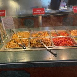 Vegetable lo main, pork mushrooms, general tso's chicken