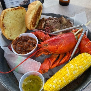 Acadia Lobster - Smoked Lobster and Brisket dinner with baked beans and corn on the cob. - Seafood Near Me - Trenton, Maine Acadia Lobster - Smoked Lobster and Brisket dinner with baked beans and corn on the cob. - Seafood Near Me - Trenton, Maine
