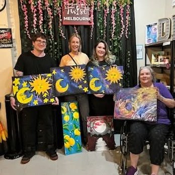 Painting with a Twist - Four interpretations of the same painting. Mine is the one on the far right. Never did follow the rules - Art Classes Near Me - Melbourne, Florida Painting with a Twist - Four interpretations of the same painting. Mine is the one on the far right. Never did follow the rules - Art Classes Near Me - Melbourne, Florida