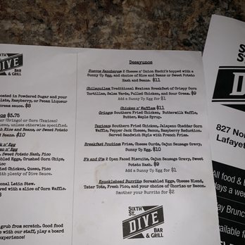 Sixth Street Dive - Sunday brunch menu.  Every Sunday from 11am - 3pm - Tex-Mex Near Me - Lafayette, Indiana
