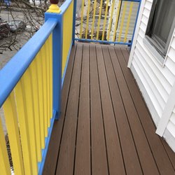 Small deck and railing recently redone. Railing painted to match lower deck railing.