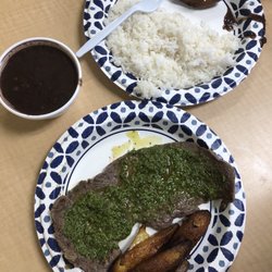 Lo Mejor Del Mundo Cuban Cafe - Steak Chimichurri with maduros, and Black Beans & Rice