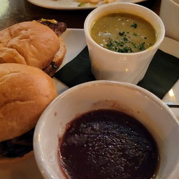 Bistro 7 - French Dip Sandwich and split pea soup (soup and au jus had zero flavor) - New American Near Me - Reno, Nevada