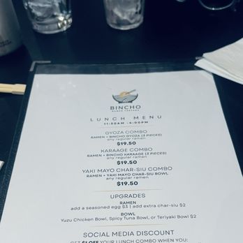 Bincho - Lunch Menu. - Ramen Near Me - Los Angeles, California