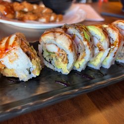 The Hungry Sumo - Legend dragon roll - spider roll (soft shell crab) with eel and avocado. Tasty!