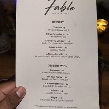 Fable - Dessert Menu - New American Near Me - San Francisco, California