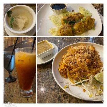 Mai Thai - Chicken & rice soup with ginger, steamed dumplings, Thai tea, shrimp pad Thai. - Thai Near Me - West Columbia, South Carolina Mai Thai - Chicken & rice soup with ginger, steamed dumplings, Thai tea, shrimp pad Thai. - Thai Near Me - West Columbia, South Carolina