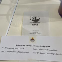Northend Grill - 2026 Jan/Feb special info hours