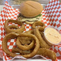 Bartels Giant Burger - Chicken Burger and Onion Rings