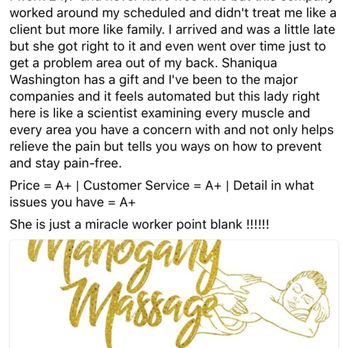 Mahogany Massage - A Client review from Facebook. - Massage Therapy Near Me - Richmond, Virginia Mahogany Massage - A Client review from Facebook. - Massage Therapy Near Me - Richmond, Virginia