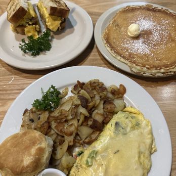 The Biscuit Basket - Breakfast sandwich, pancake and garden omelet! Yum!!!!!!!! - Southern Near Me - Modesto, California