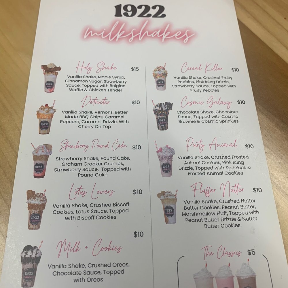 Milkshake menu