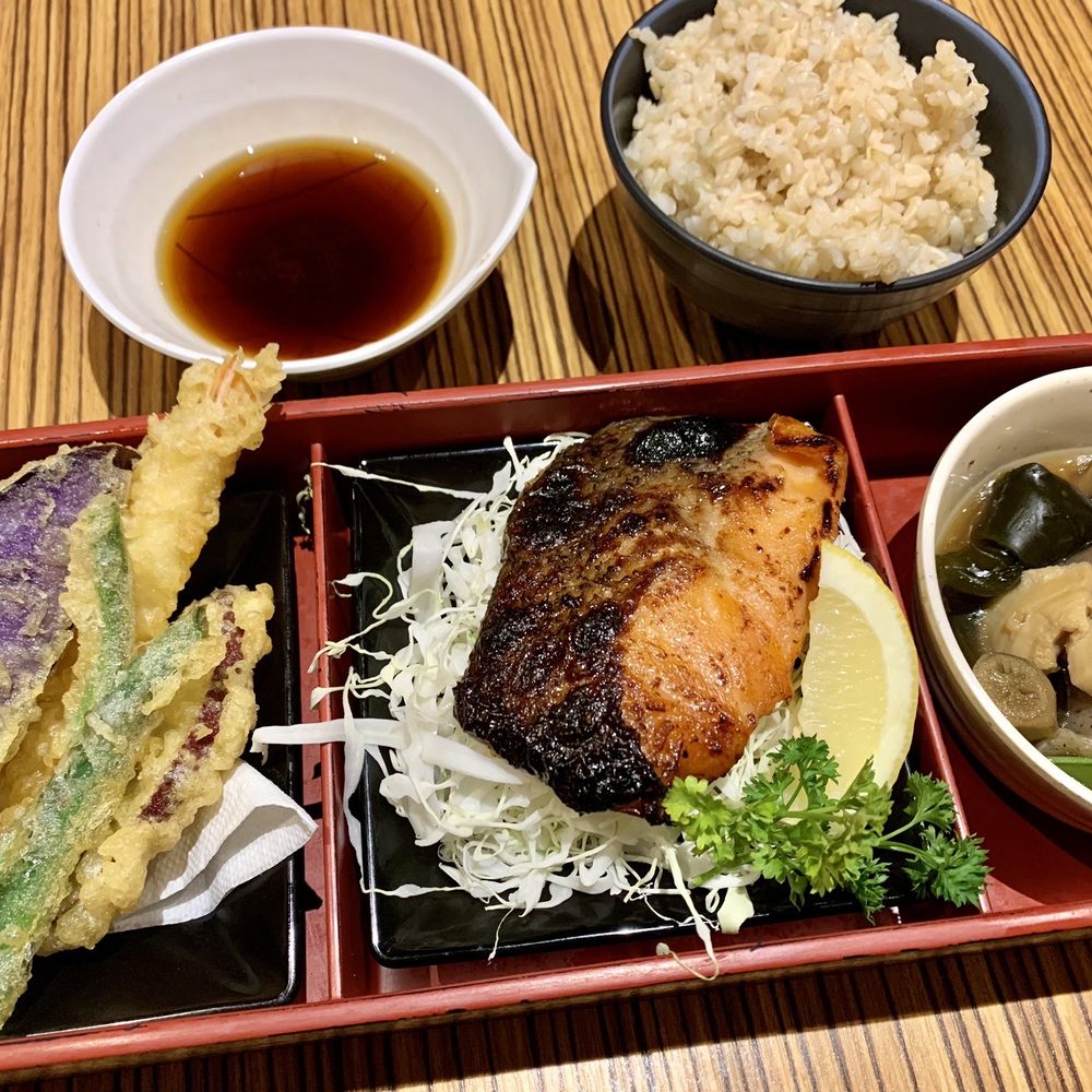 Gyotaku - 3 Choice Teishoku - Tempura, Misoyaki Salmon, Nishime - Japanese Near Me - Honolulu, Hawaii Gyotaku - 3 Choice Teishoku - Tempura, Misoyaki Salmon, Nishime - Japanese Near Me - Honolulu, Hawaii