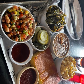 Bludso's BBQ - Texas Caviar, collard greens, Pickles, Cornbread, Baked Beans - Half Pint, and Mac N Cheese - Half Pint - Barbeque Near Me - Los Angeles, California