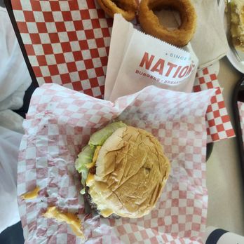 Nation's Giant Hamburgers - Bacon Cheeseburger with Onion Rings - Burgers Near Me - Modesto, California