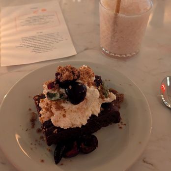 Fleur's - Chocolate torte with whipped labneh and cherries. - French Near Me - Philadelphia, Pennsylvania