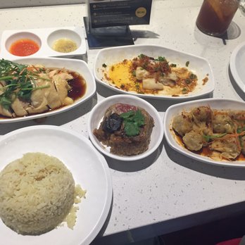 Food Terminal - Hainanese chicken (top left) - lighter flavor but the rice was really good! Spicy wonton (right) - not bad but a bit too vinegar-y for me. - Malaysian Near Me - Chamblee, Georgia
